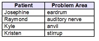 Four patients have been diagnosed with problems in one part of the ear. The problem-example-1