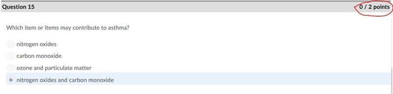 Which item or items may contribute to asthma?nitrogen oxides carbon monoxideozone-example-1