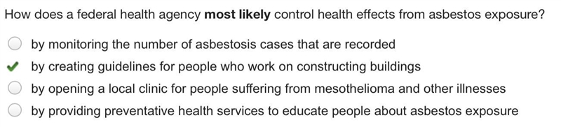 How does a federal health agency most likely control health effects from asbestos-example-1