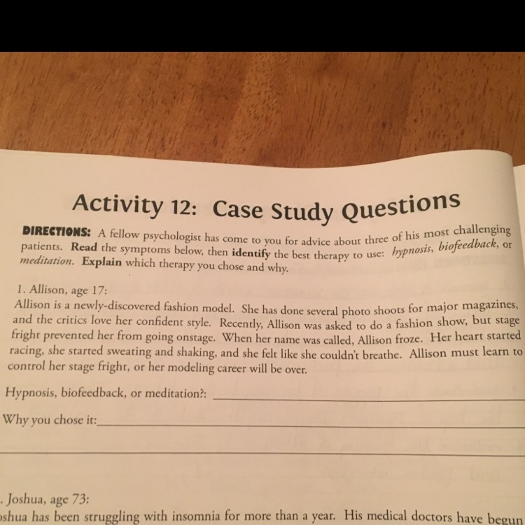 Help asapppp!!!!! hypnosis biofeedback or meditation to help patient? explain !!-example-1