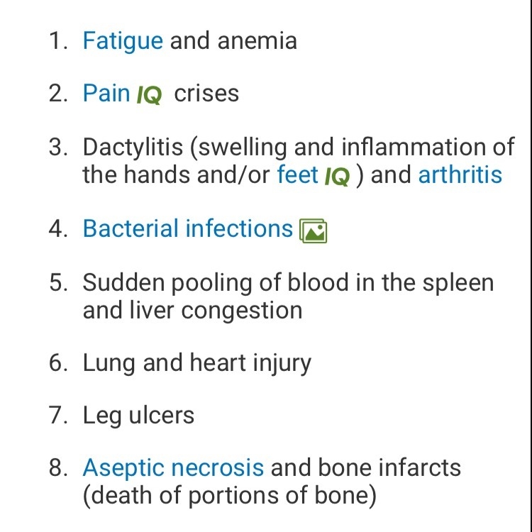 Which is a symptom that is common in people with sickle cell disease?-example-1