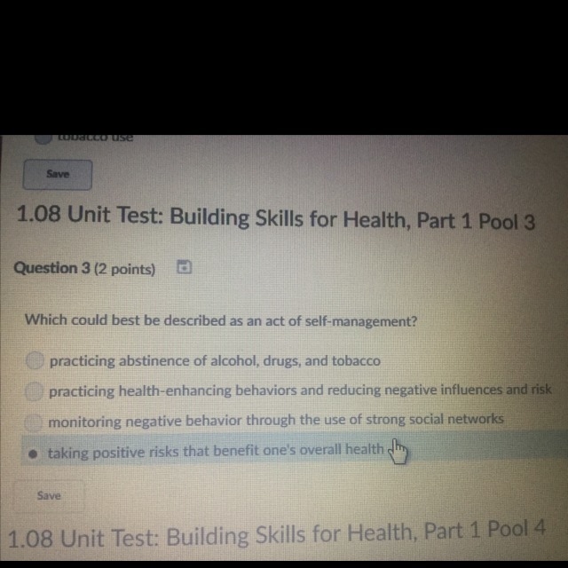 Which could best be described as an act of self-management ?-example-1