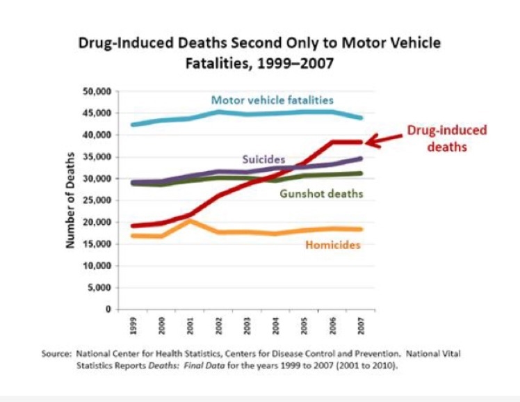 According to the graph, drug-induced deaths in America in 1999 were at nearly 20,000. By-example-1