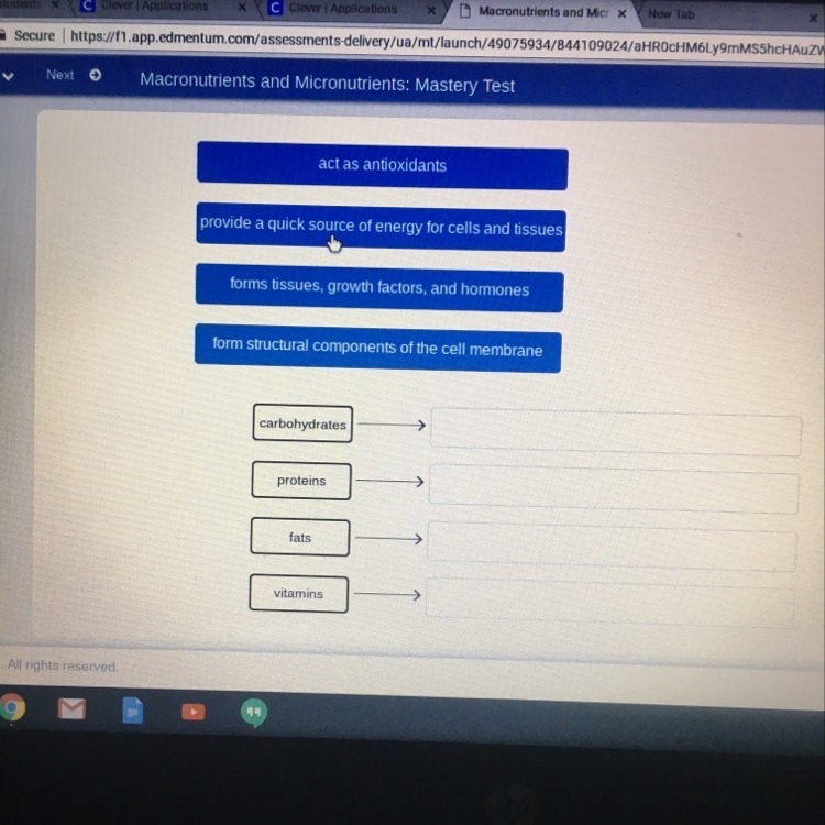 Drag the tiles to the corrrct boxes to complete the pairs. Match each nutrient to-example-1