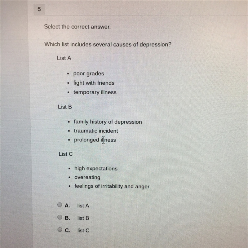 Which list includes servers causes of depression-example-1