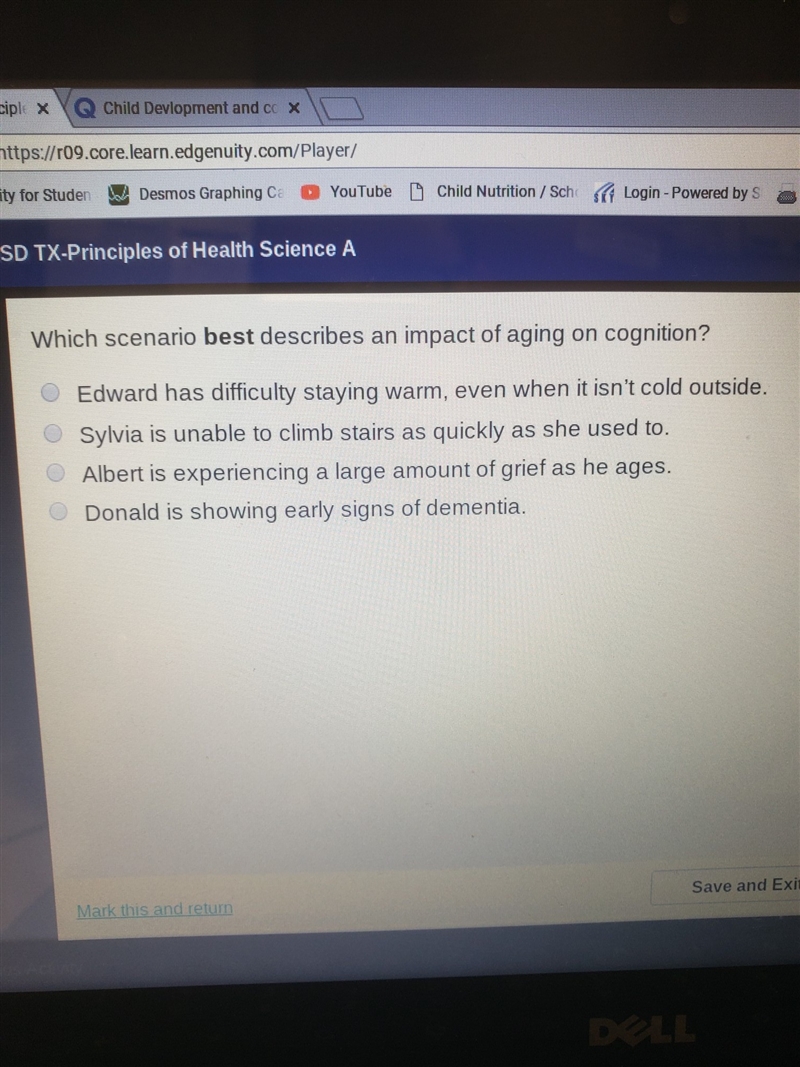 Which scenario best describes an impact of aging on cognition-example-1