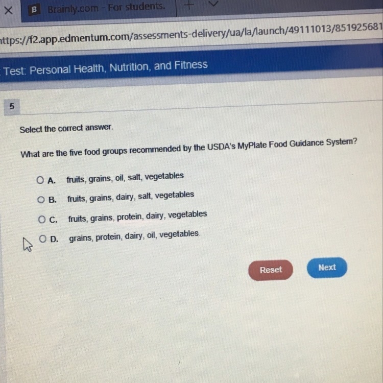 What are the five good groups recommended by the USDA’s Myplate food guidance system-example-1