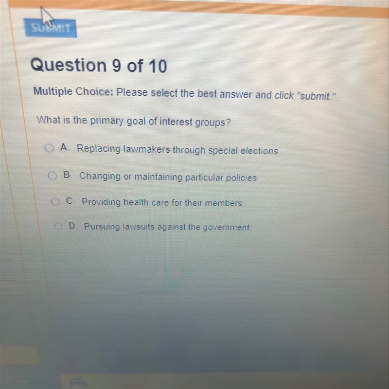 What is the primary goal of interest groups-example-1