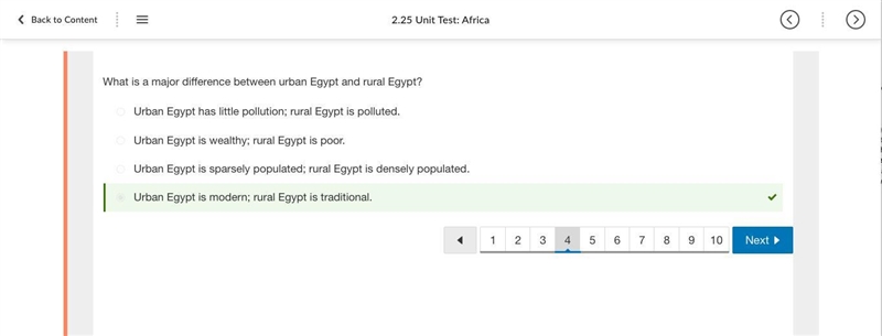 What is a major difference between urban Egypt and rural Egypt? A. Urban Egypt has-example-5