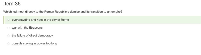 PLEASE HELP!!! Q: Which led most directly to the Roman Republic's demise and its transition-example-1