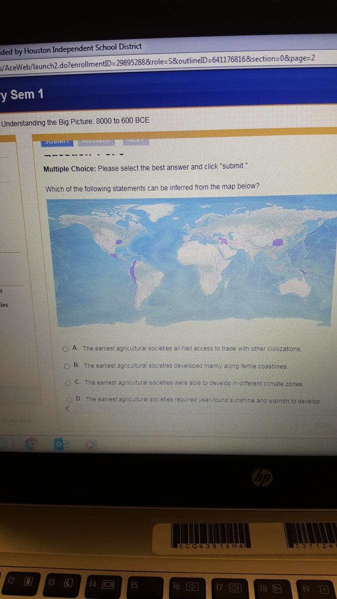 Which of the following statements can be inferred from the map below? A. The earliest-example-1