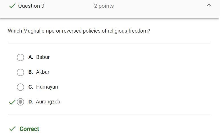 Which Mughal Emperor reversed policies of religious freedom-example-1