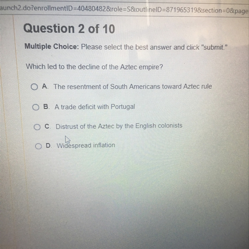 Which led to the decline of the Aztec empire?-example-1