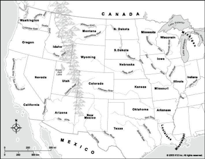 Use the space below the map to describe the location of the American prairie as it-example-1