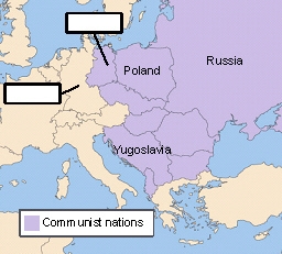 Look at the map of Europe after World War II. What countries’ names should appear-example-1