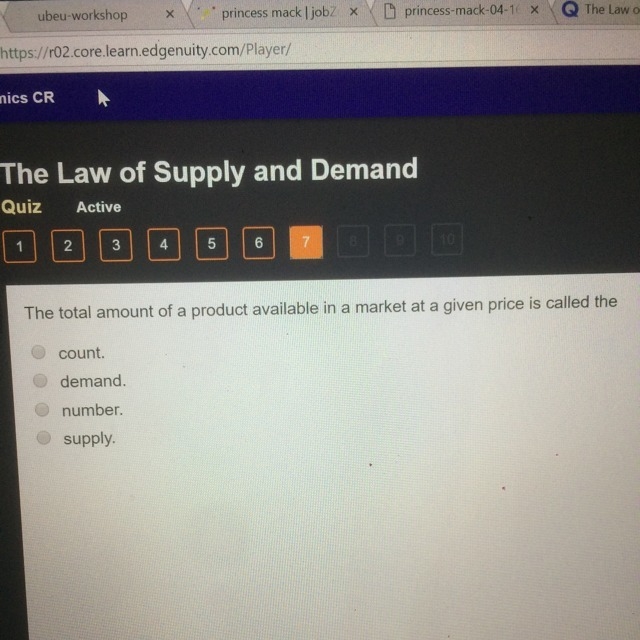 The total amount of a product available in a market at a given price is called the-example-1