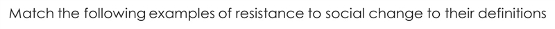 Match the following examples of resistance to social change to their definitions Ted-example-1