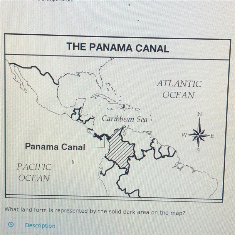 What land form is represented by the solid dark area on the map ? A) a continent B-example-1