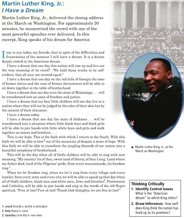 "I Have A Dream" Speech In a paragraph, explain what is the "American-example-1