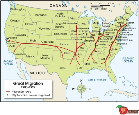 The map below shows migration routes followed by African Americans after the Civil-example-1