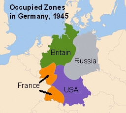 Look at this map of Germany after World War II. Which of the following does the map-example-1