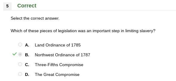 Which of these pieces of legislation was an important step in limiting slavery? Land-example-1