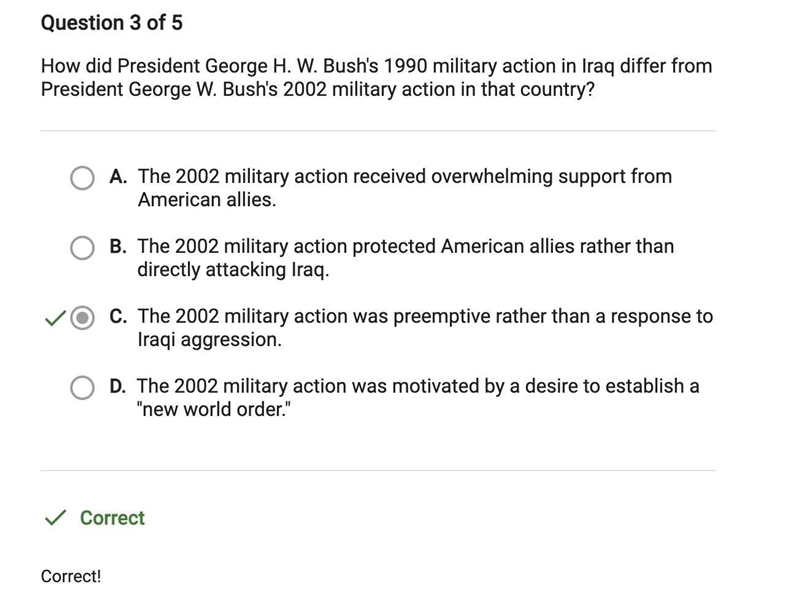 How did President George H. W. Bush's 1990 military action in Iraq differ from President-example-1