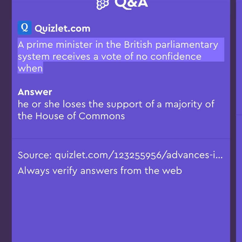 A prime minister in the British parliamentary system receives a vote of no confidence-example-1