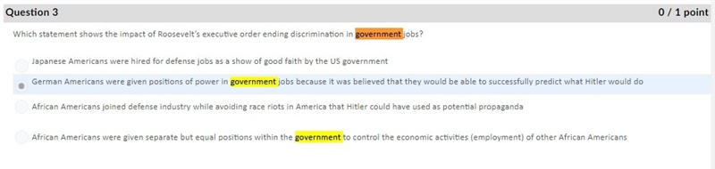 Which statement shows the impact of Roosevelt’s executive order ending discrimination-example-1