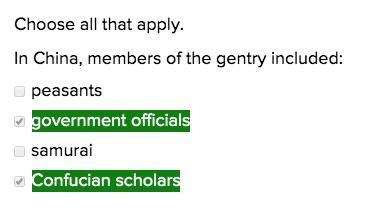 In China, members of the gentry included: peasants government officials samurai Confucian-example-1