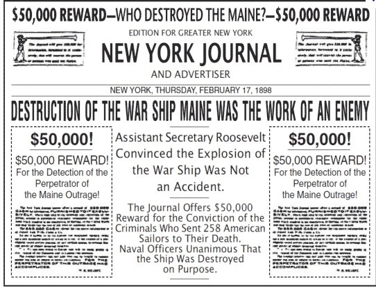 This edition of the New York Journal, from February 17, 1898, focuses on the sinking-example-1