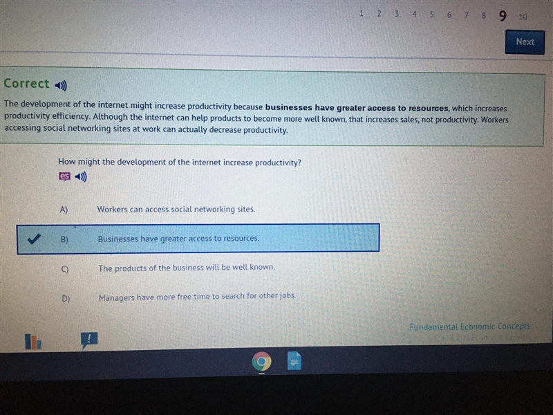 How might the development of the internet increase productivity? A) Workers can access-example-1