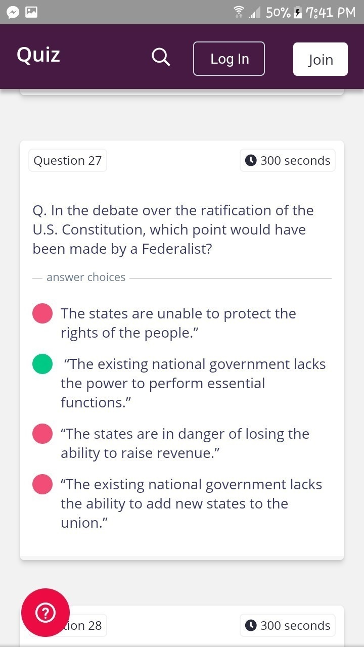 In the debate over the ratification of the U.S Constitution, which point would have-example-1