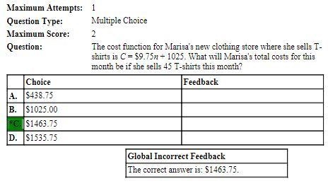 The cost function for Marisa's new clothing store where she sells T-shirts is C = $9.75n-example-1