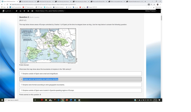 The map below shows areas of Europe controlled by Charles V (of Spain) at the time-example-1