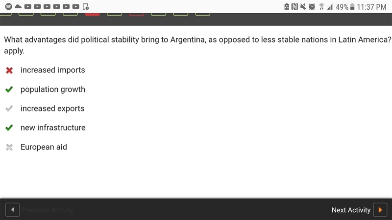 What advantages did political stability bring to Argentina, as opposed to less stable-example-1