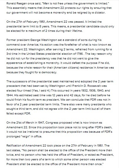 Who supported Amendment 22? Why did they support it? What events in history led to-example-1