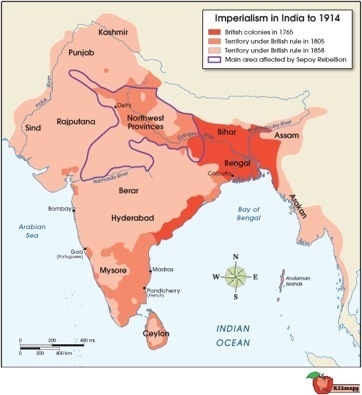 What can be correctly inferred from the information on the map? A)Delhi was the capital-example-1