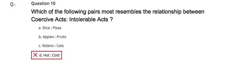 Which of the following pairs most resembles the relationship between Coercive Acts-example-1