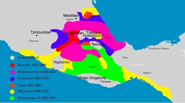 The map below shows the expansion of the Aztec Empire under a series of rulers from-example-1