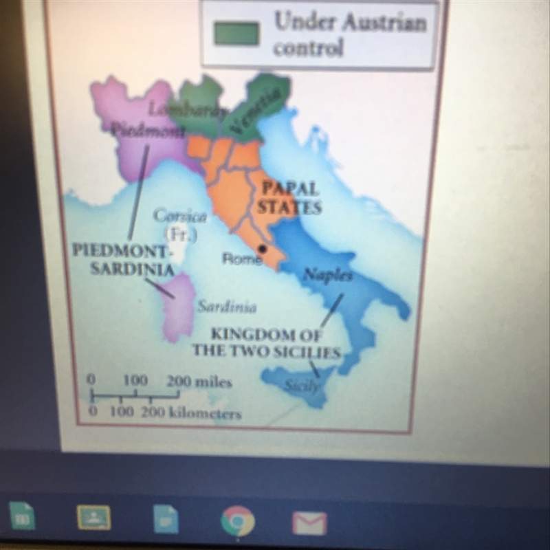 The map showed Italy in the 19th century: According to the map, Italy in the early-example-1