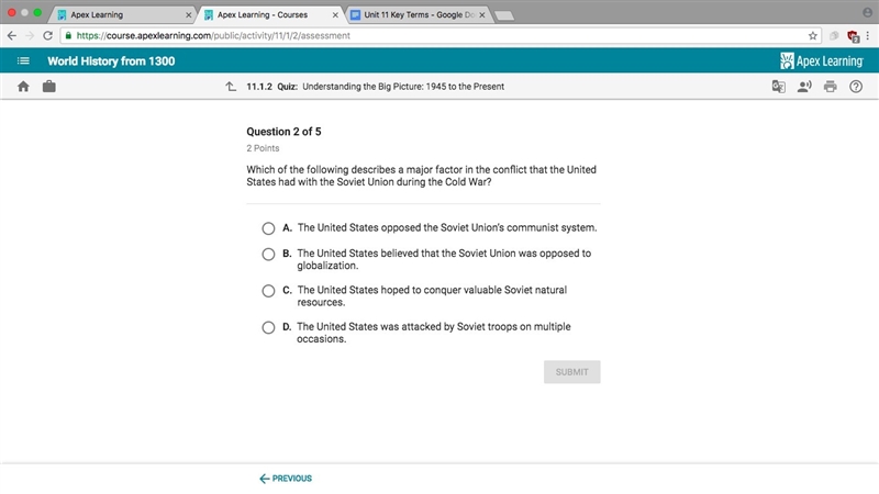 Which of the following describes a major factor in the conflict that the United States-example-1