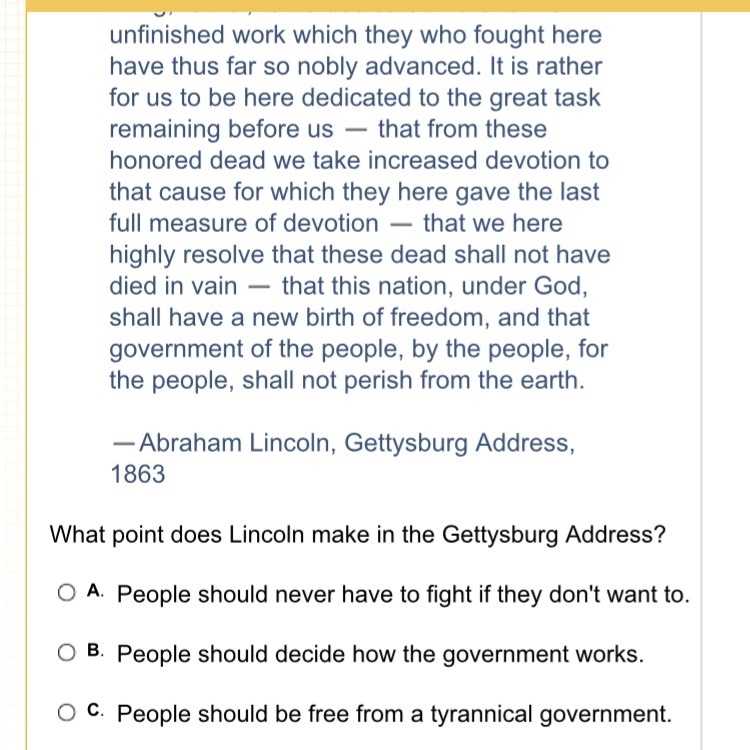 What point does lincoln make in the gettysburg address ?-example-1