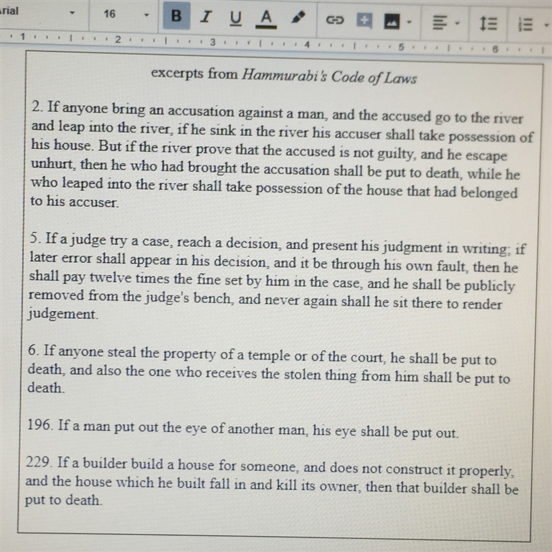 Based on the selection, Hammurabi’s code of laws, what was the aim of this set of-example-1