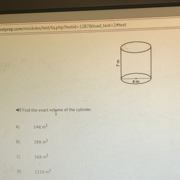 Fined the exact volume of the cylinder-example-1