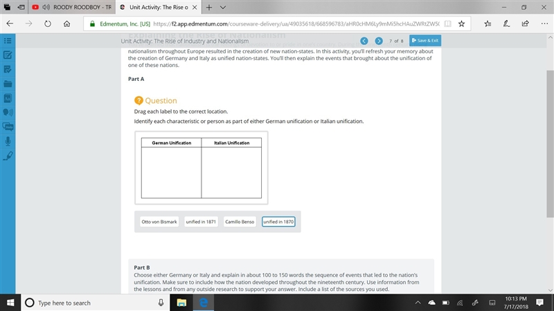 Identify each characteristic or person as part of either German unification or Italian-example-1