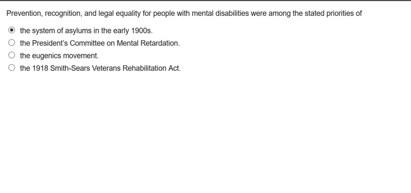 Prevention, recognition, and legal equality for people with mental disabilities were-example-1