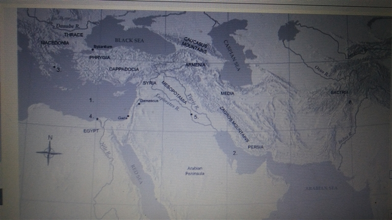 Which number on the map indicates the area where Alexander's Army refuse to advance-example-1