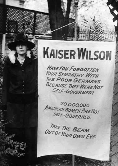 This photograph shows a woman protesting events during A) World War I. B) World War-example-1