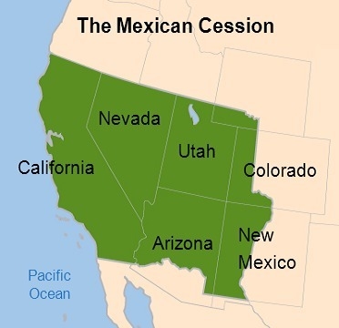 This map shows the Mexican Cession. Missouri Compromise Line. Kansas-Nebraska Act-example-1